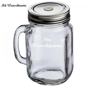 5x Glaskrug mit Namensgravur - mit Metalldeckel - 450ml