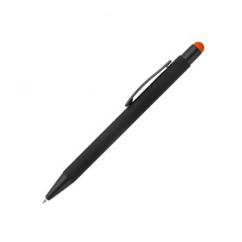 5x Touchpen Kugelschreiber / aus Metall / Farbe: schwarz mit orangen Stylus