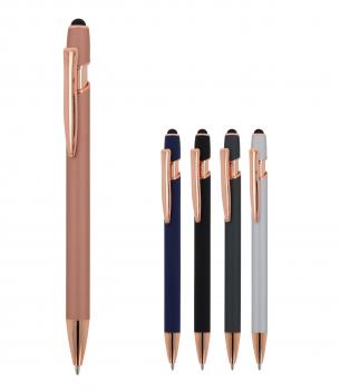 5x Touchpen Kugelschreiber "Roségold" / aus Metall / Soft-Touch / 5 Farben