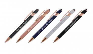 5x Touchpen Kugelschreiber "Roségold" mit Gravur / aus Metall / 5 Farben