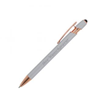 5x Touchpen Kugelschreiber "Roségold" mit Gravur / aus Metall / Farbe: silber