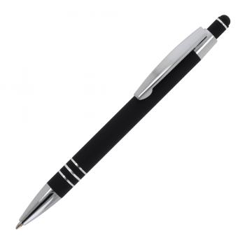 5x Touchpen Kugelschreiber mit Gravur / aus Metall / mit Soft-Touch / schwarz