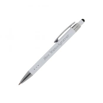 5x Touchpen Kugelschreiber mit Gravur / aus Metall / mit Soft-Touch / weiß