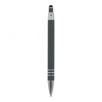 5x Touchpen Kugelschreiber mit Namensgravur - aus Metall - mit Soft-Touch - grau