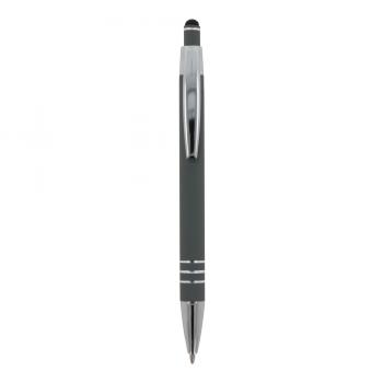 5x Touchpen Kugelschreiber mit Namensgravur - aus Metall - mit Soft-Touch - grau