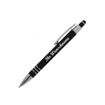 5x Touchpen Kugelschreiber mit Namensgravur - aus Metall - Soft-Touch - schwarz