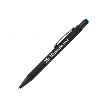 5x Touchpen Kugelschreiber mit Namensgravur - aus Metall - Stylusfarbe: blau