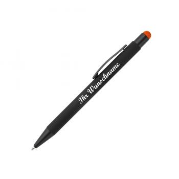 5x Touchpen Kugelschreiber mit Namensgravur - aus Metall - Stylusfarbe: orange