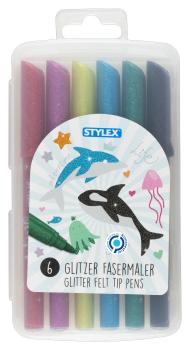 6 Fasermaler "Glitzer" / 6 verschiedene Farben