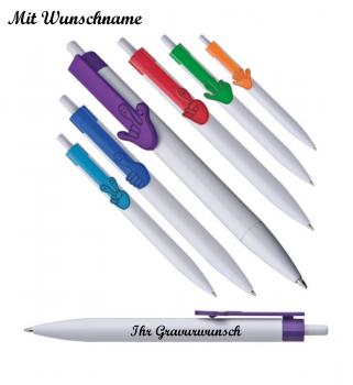 6x Druckkugelschreiber mit Namensgravur - "Hände" - 6 verschiedene Farben