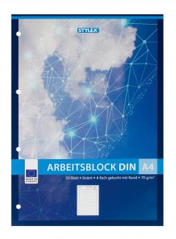 Arbeitsblock / Schreibblock / liniert / DIN A4 / gelocht