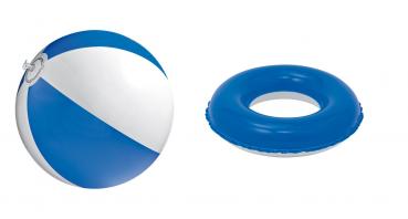 Badeset bestehend aus Schwimmring und Strandball / Farbe: blau