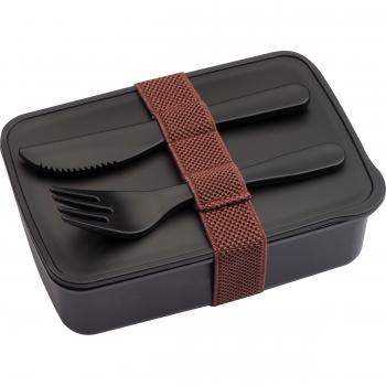 Brotdose / Lunchbox / mit Besteck / Farbe: schwarz