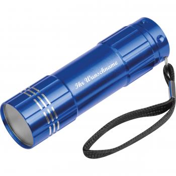 COB Taschenlampe mit Namensgravur - aus Aluminium mit 6 COBs - Farbe: blau