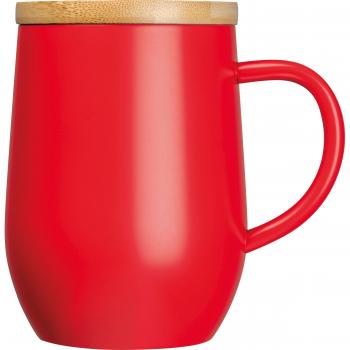 Doppelwandige Edelstahl-Tasse mit Bambusdeckel / 350ml / Farbe: rot