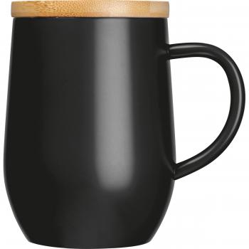 Doppelwandige Edelstahl-Tasse mit Bambusdeckel / 350ml / Farbe: schwarz