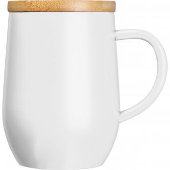 Doppelwandige Edelstahl-Tasse mit Bambusdeckel / 350ml / Farbe: weiß