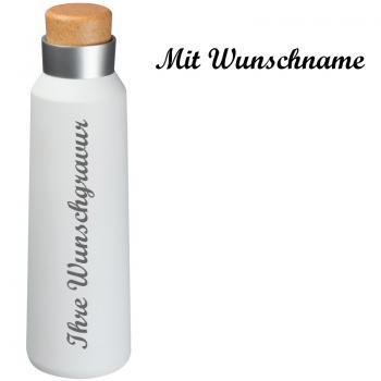 Doppelwandige Edelstahl Trinkflasche mit Namensgravur - mit Holzverschluss