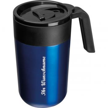 Doppelwandiger Trinkbecher aus Edelstahl mit Namensgravur - 400ml - Farbe: blau