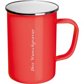 Emaille Tasse mit Gravur / Füllvermögen: 550ml / Farbe: rot