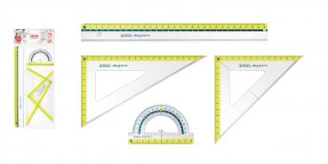 Herlitz Geometrie-Set 4tlg / 2x Geo-Dreieck, Lineal, Winkelmesser / Farbe: lemon