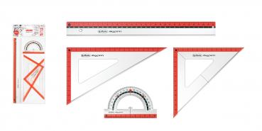 Herlitz Geometrie-Set 4tlg / 2x Geo-Dreieck, Lineal, Winkelmesser / Farbe: rot