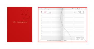 Idena Premium Buchkalender 2025 mit Gravur / Chefkalender / A5 / Farbe: rot