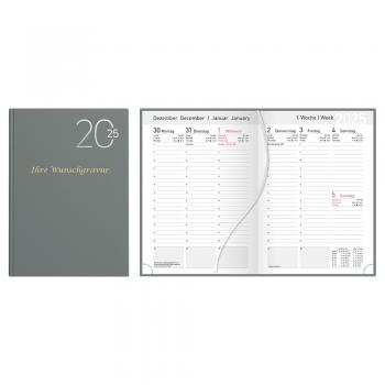 Idena Wochenkalender 2025 XL mit Gravur / Buchkalender / Farbe: grau