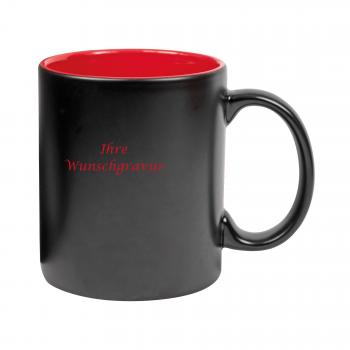 Keramiktasse mit Gravur / Kaffeetasse / 350 ml / Farbe: aussen schwarz,innen rot