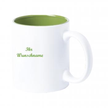 Keramiktasse mit Namensgravur - Kaffeetasse - 350 ml - aussen weiß, innen grün