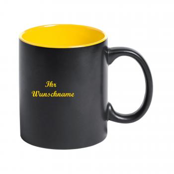 Keramiktasse mit Namensgravur - Kaffeetasse - 350ml - aussen schwarz,innen gelb