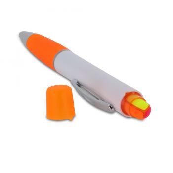 Kugelschreiber / mit dreifarbigen Textmarker / Farbe: weiß-orange