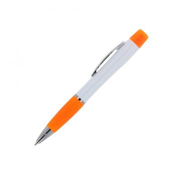 Kugelschreiber / mit dreifarbigen Textmarker / Farbe: weiß-orange