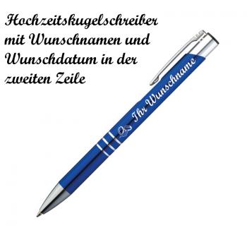 Kugelschreiber mit Namensgravur "Hochzeit" - aus Metall - Farbe: blau