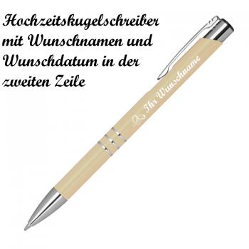 Kugelschreiber mit Namensgravur "Hochzeit" - aus Metall - Farbe: elfenbein