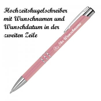 Kugelschreiber mit Namensgravur "Hochzeit" - aus Metall - Farbe: rose'