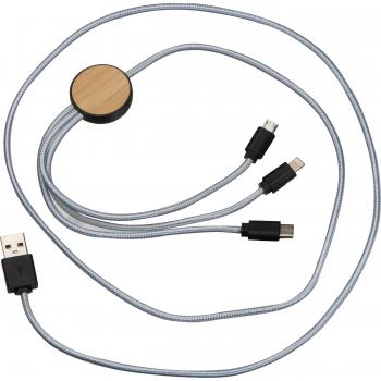 Ladekabel / mit Bambusplättchen / 1,2 m lang / C-Type-, Mikro-USB- und iOS
