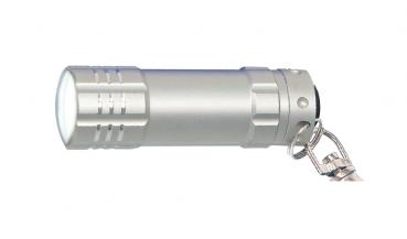 LED Taschenlampe / aus Metall mit Karabinerhaken / Farbe: silber