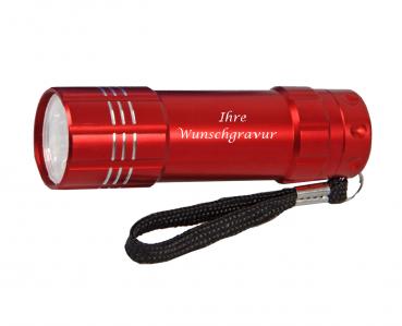LED Taschenlampe mit Gravur / aus Metall / Farbe: rot