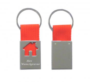 Metall-Schlüsselanhänger "Haus" mit Gravur / Farbe: rot