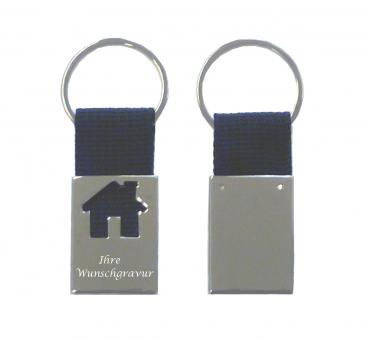 Metall-Schlüsselanhänger "Haus" mit Gravur / Farbe: schwarz