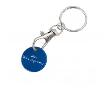 Metall-Schlüsselanhänger mit Gravur / mit Einkaufschip / Farbe: blau