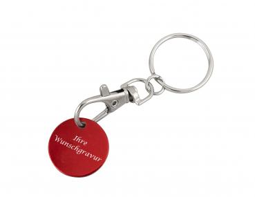 Metall-Schlüsselanhänger mit Gravur / mit Einkaufschip / Farbe: rot