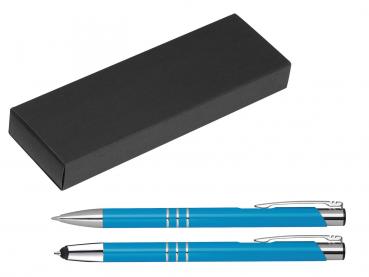 Metall Schreibset / Touchpen Kugelschreiber + Kugelschreiber / Farbe: hellblau