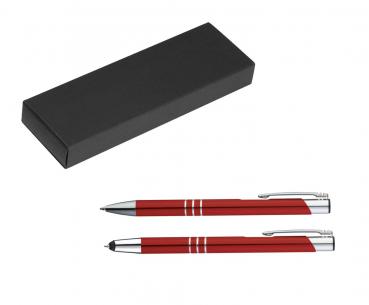 Metall Schreibset / Touchpen Kugelschreiber + Kugelschreiber / Farbe: rot