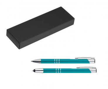 Metall Schreibset / Touchpen Kugelschreiber + Kugelschreiber / Farbe: türkis