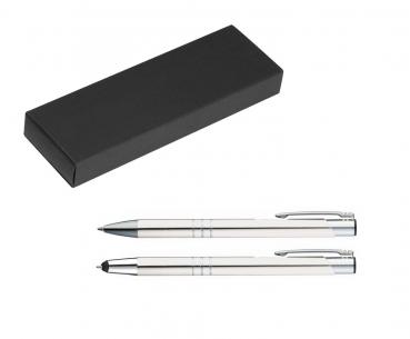 Metall Schreibset / Touchpen Kugelschreiber + Kugelschreiber / Farbe: weiß