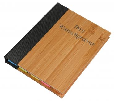 Mini-Haftnotizbuch mit Gravur / aus Bambus