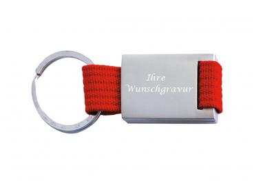 Schlüsselanhänger mit Gravur / aus Metall / mit trendigem Nylonband / Farbe: rot