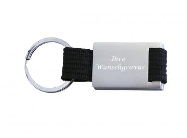Schlüsselanhänger mit Gravur / aus Metall / mit trendigem Nylonband / schwarz